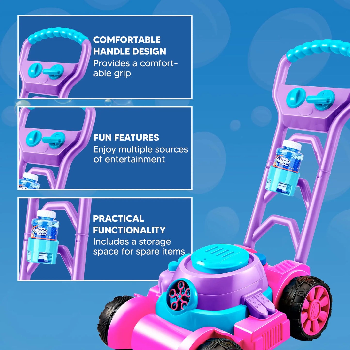 Bubble Machine Bubble Lawn Mower Summer Outdoor Toys Pink Bubble Blower for Kids 3-6 Birthday Gifts