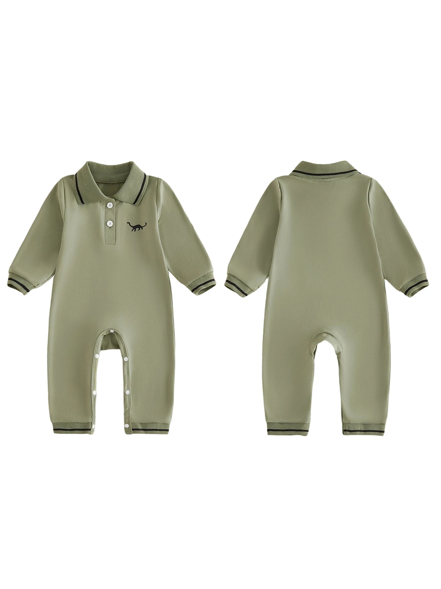 Sleeve-Lapel Romper Long Sleeve Jumpsuit Dinosaur Print Jumpsuit Newborn Footless Pajamas Pajamas Boy-Romper-Long Lapel