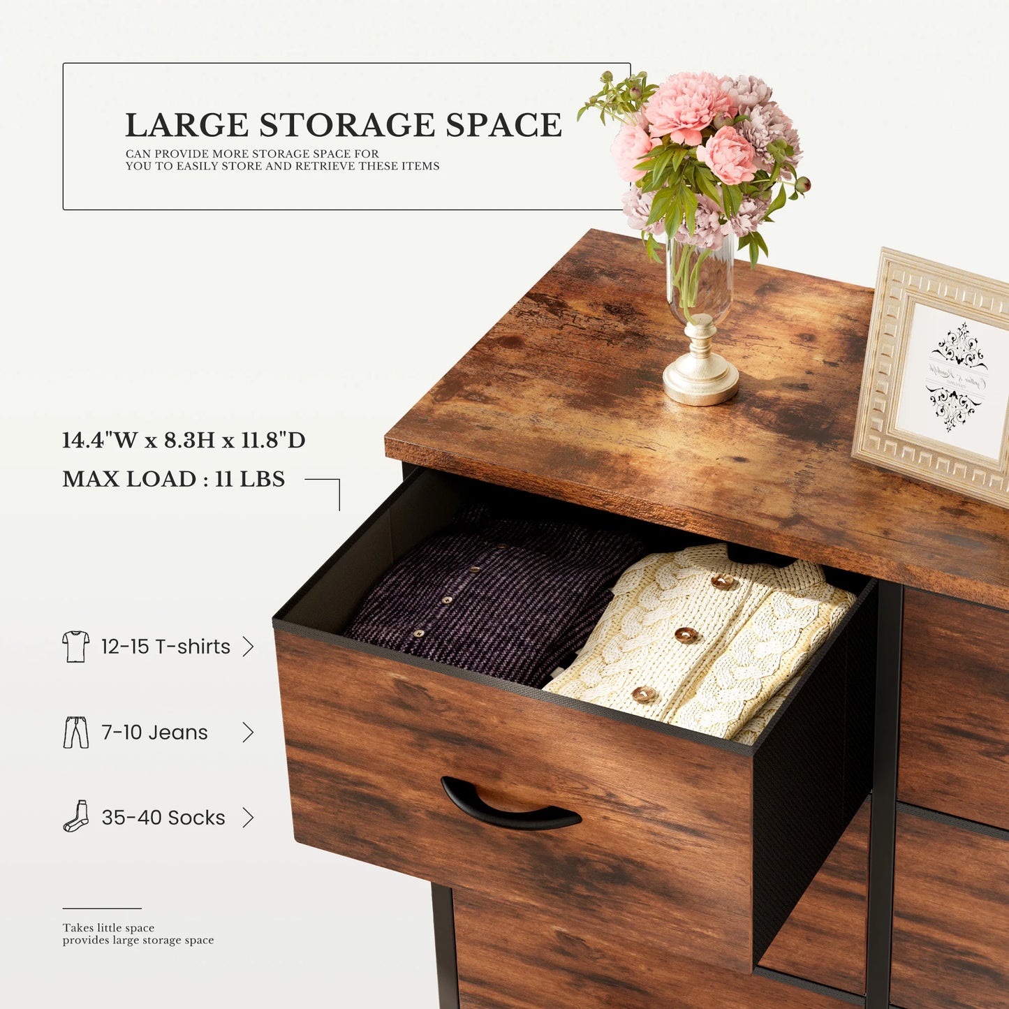 6 Drawers Fabric Cabinet Beside Nightstand Dresser Tables Storage Closet Chest Clothes Display Of Furniture