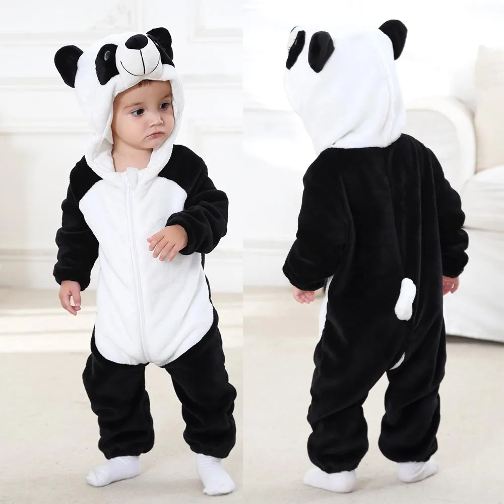 Cute Flannel Animal Rompers for Baby Winter Kid 1 2 3 4 Years Cartoon Jumpsuit Boy Girl Long Sleeve Hooded Playsuit Thick Pajama