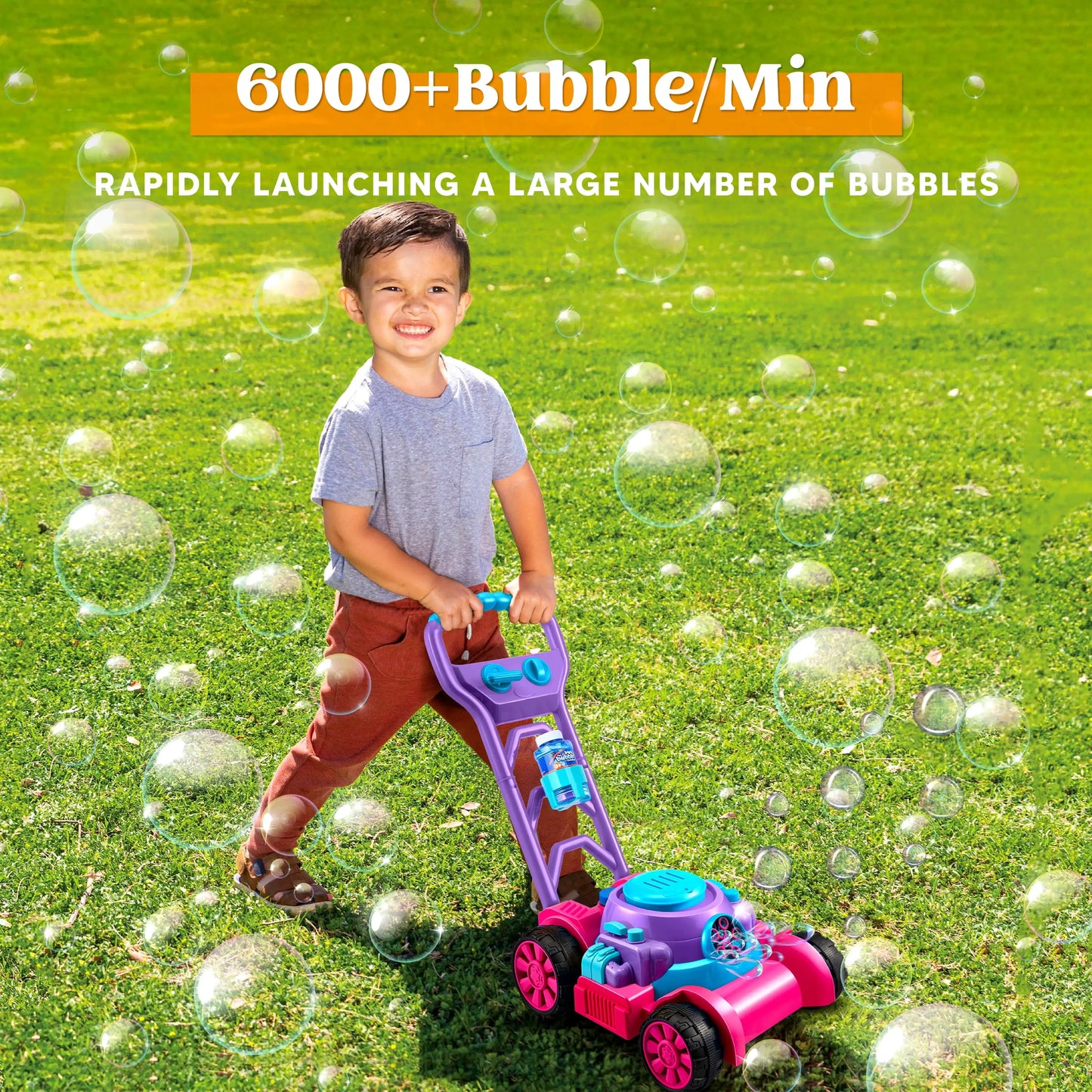 Bubble Machine Bubble Lawn Mower Summer Outdoor Toys Pink Bubble Blower for Kids 3-6 Birthday Gifts