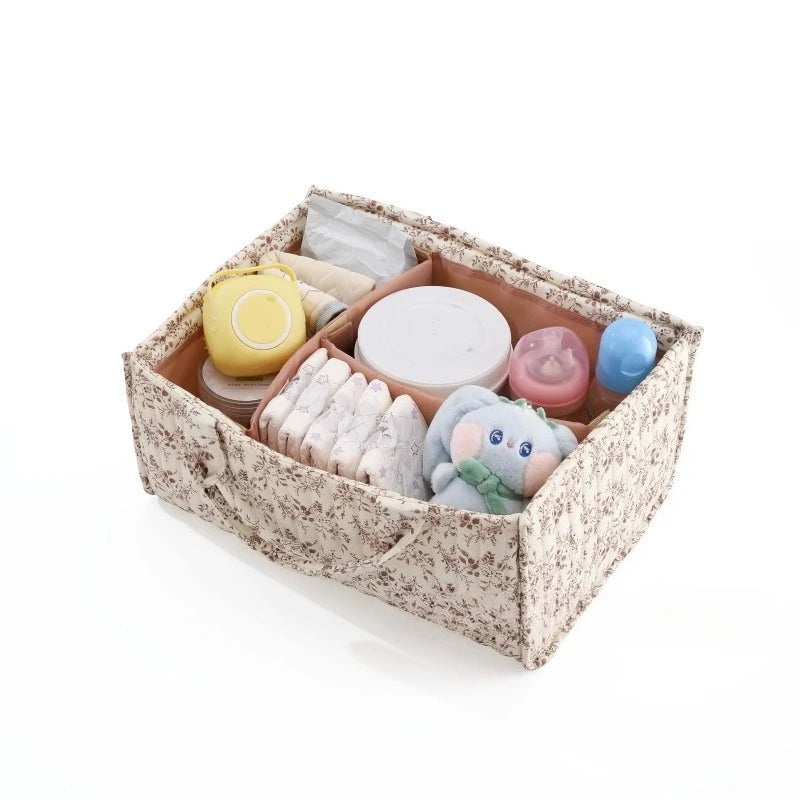 Floral Print Baby Diaper Storage Bag Nappy Caddy Organizer Large Capacity Mommy Bag Baby Item Toys Storage Basket Travel Handbag