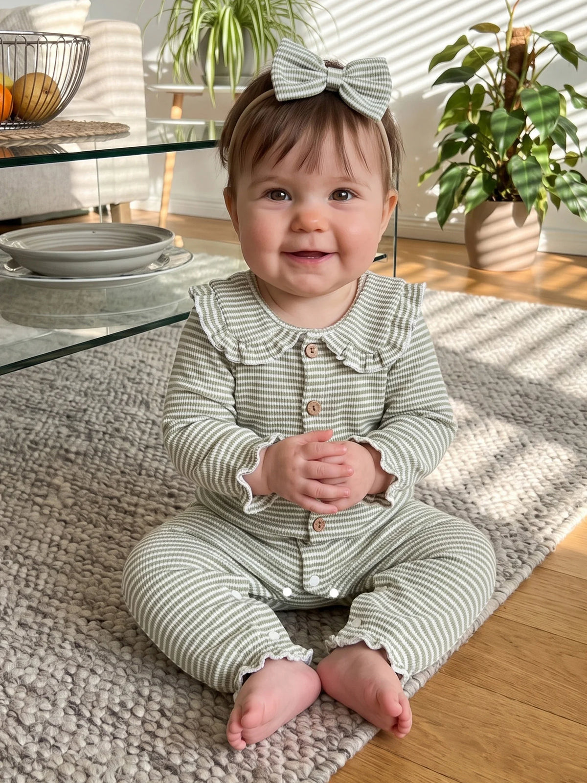 Stripe Pattern Romper Stripe Pattern Long Waffled Romper Baby Pattern Long Stripe Pattern Long Pattern Long Sleeve