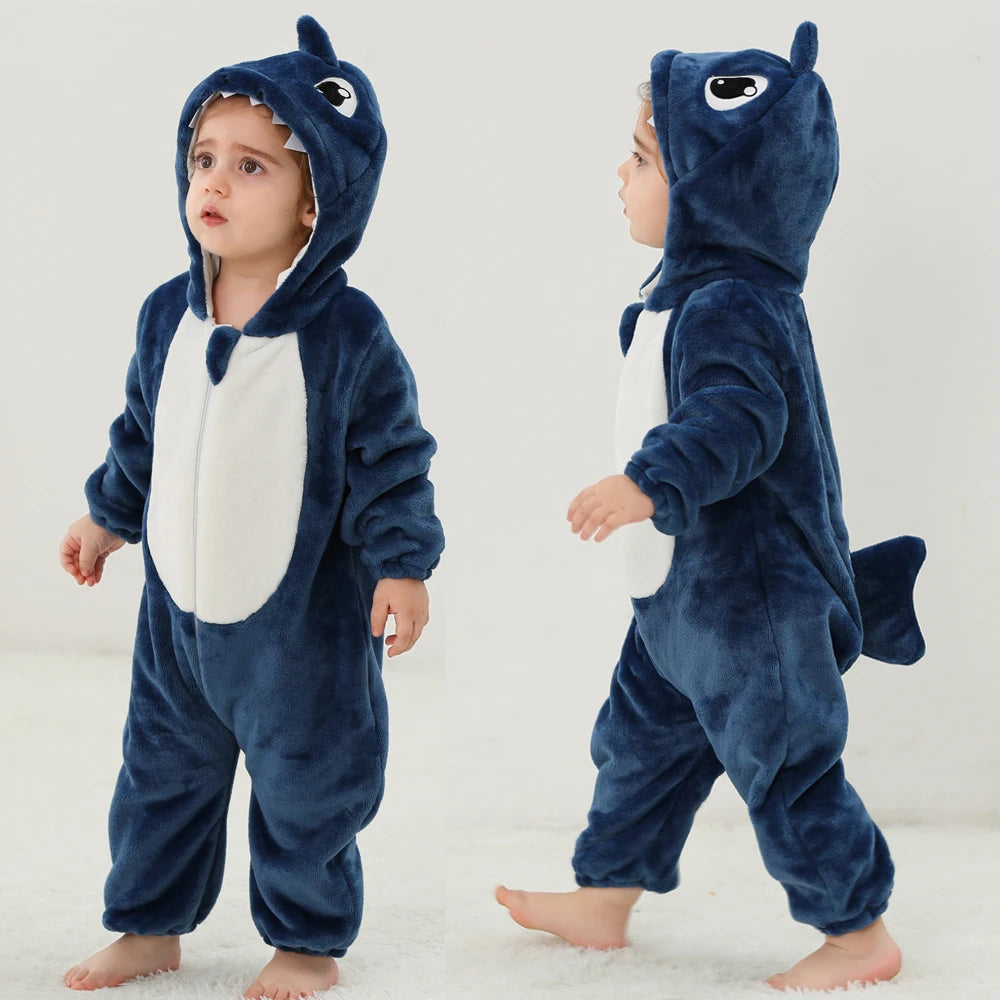 Cute Flannel Animal Rompers for Baby Winter Kid 1 2 3 4 Years Cartoon Jumpsuit Boy Girl Long Sleeve Hooded Playsuit Thick Pajama