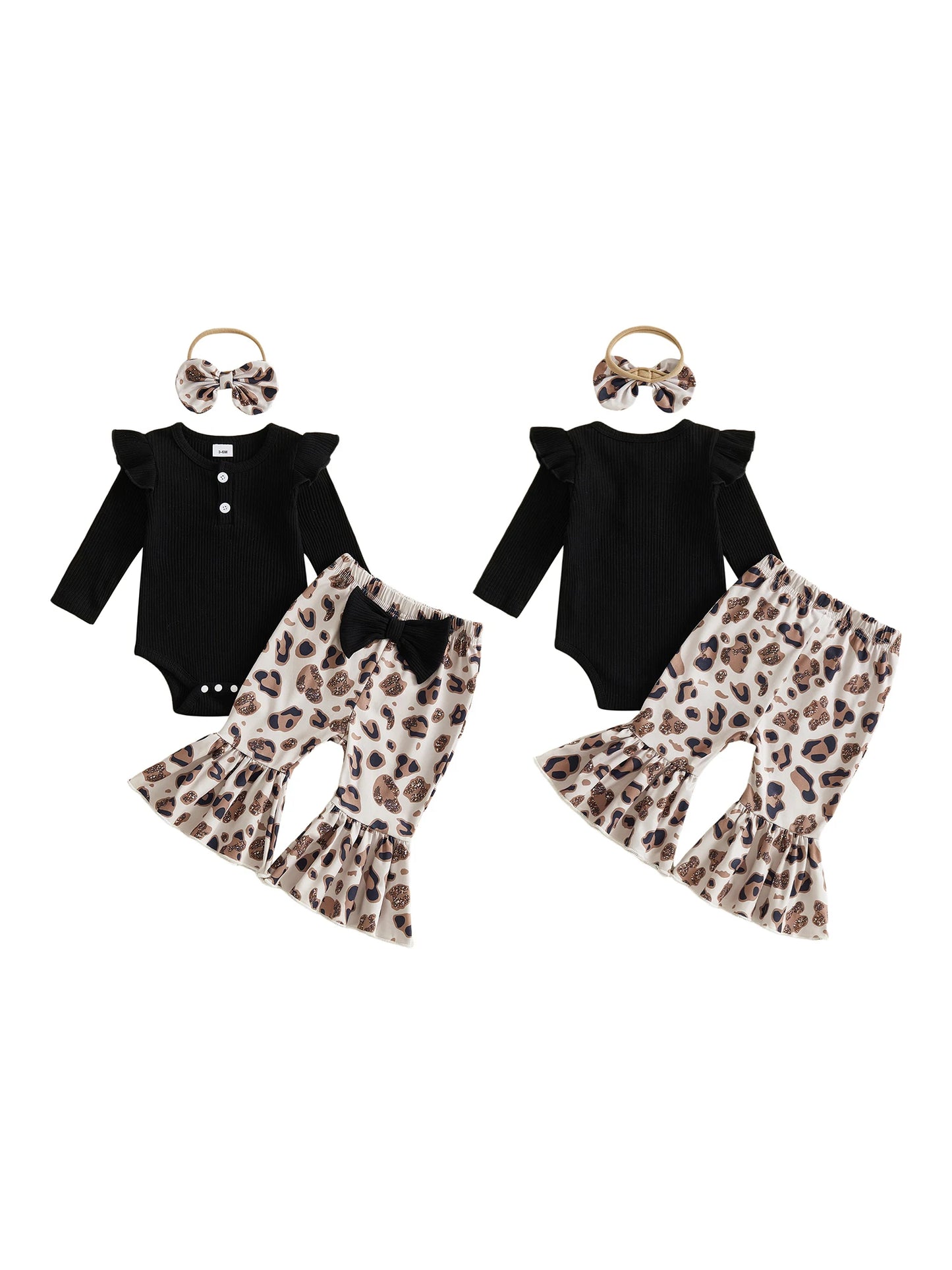 Baby-Girl Baby Girl Fall Sleeve Romper Pants Headband Sleeve-Romper-Leopard Girl Fall Outfits Ruffle Girl-Fall-Outfits Durable