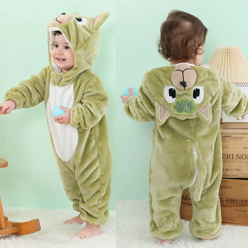 Cute Flannel Animal Rompers for Baby Winter Kid 1 2 3 4 Years Cartoon Jumpsuit Boy Girl Long Sleeve Hooded Playsuit Thick Pajama