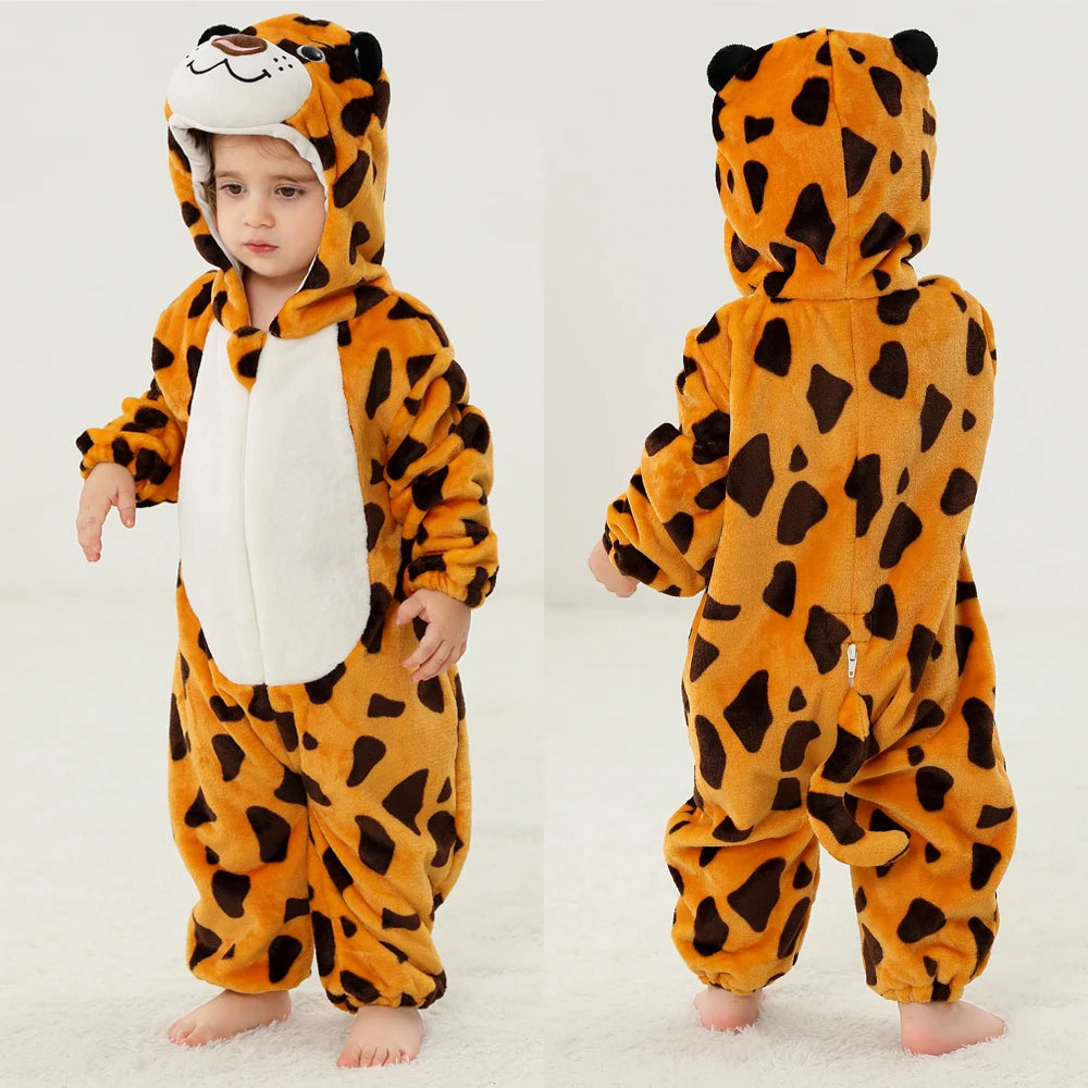 Cute Flannel Animal Rompers for Baby Winter Kid 1 2 3 4 Years Cartoon Jumpsuit Boy Girl Long Sleeve Hooded Playsuit Thick Pajama