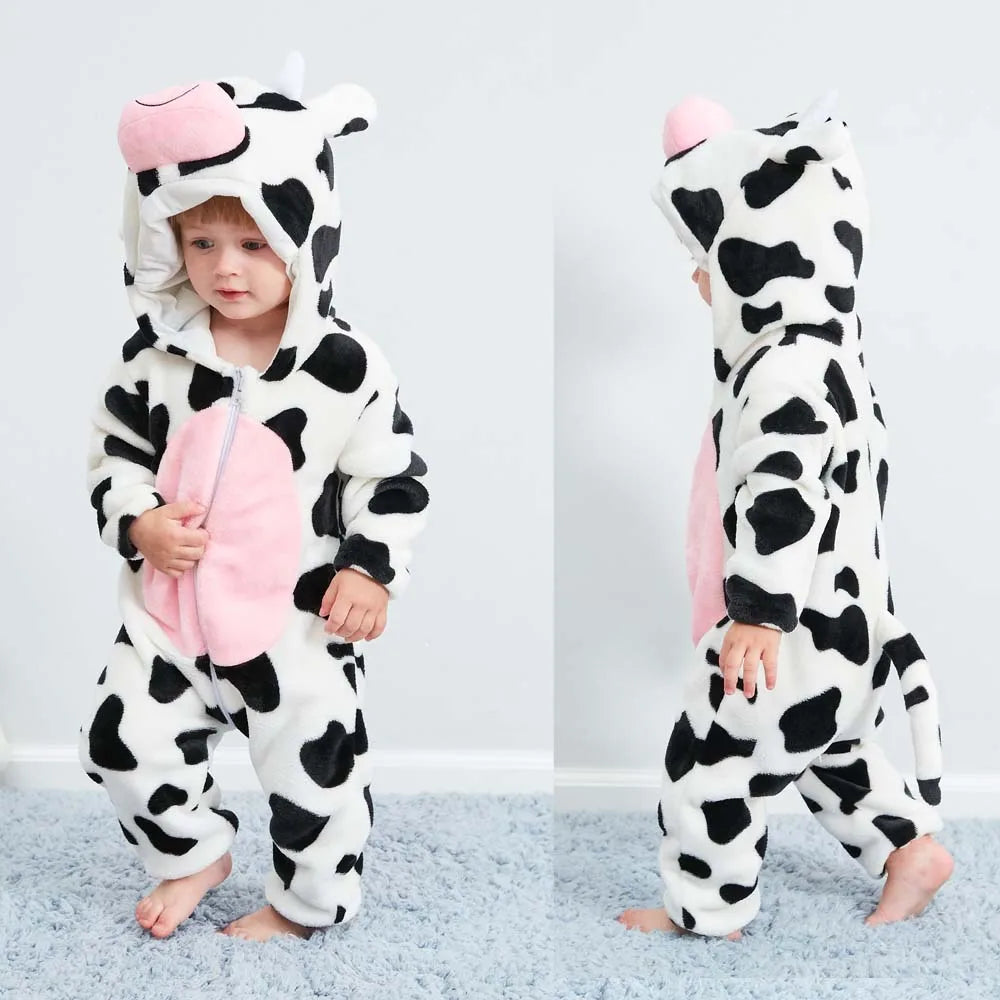 Cute Flannel Animal Rompers for Baby Winter Kid 1 2 3 4 Years Cartoon Jumpsuit Boy Girl Long Sleeve Hooded Playsuit Thick Pajama
