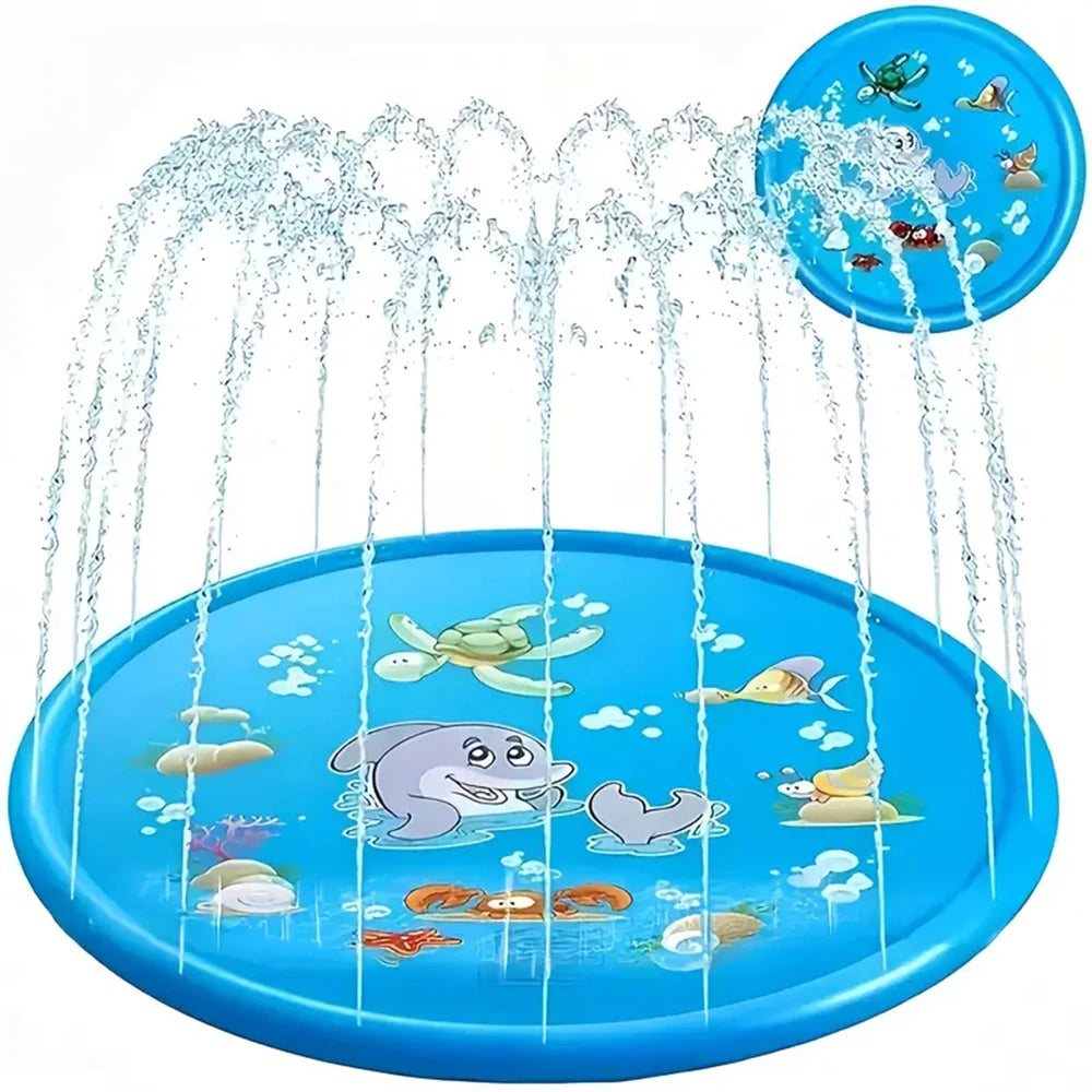 [Blue Dolphin Spray Pad] Durable PVC Blue Dolphin Water Spray Pad | Round Outdoor Splash Play Mat for Youngsters 3+ Fun Marine Animal Design Perfect for Summer Backyard Fun Water Toys