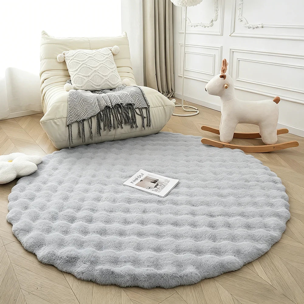 Round Bubble Faux Rabbit Fur Rug Soft Plush Mats Cream Style Bedroom Bedside Carpet Kids Play Floor Mat for Living Room Nursery