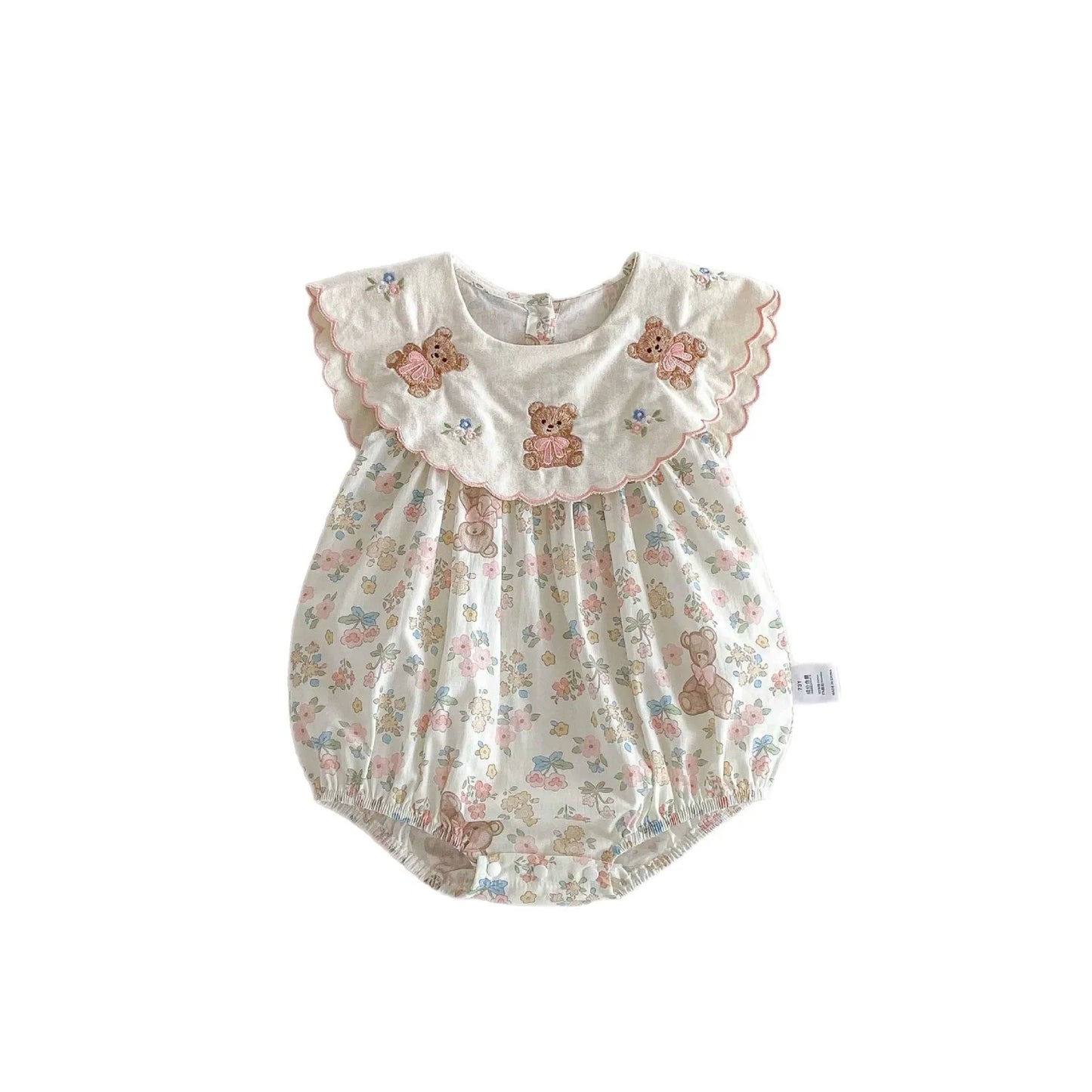 6076 Newborn Clothes. Cute Little Bear Embroidery Collar Girl's One Piece Clothes