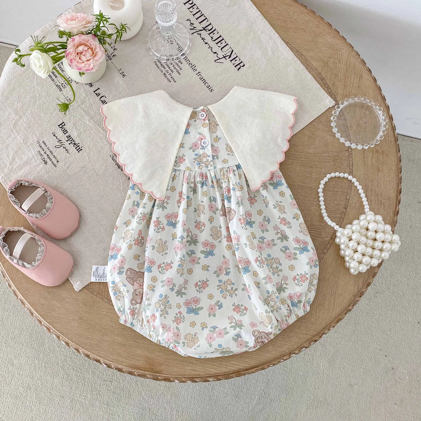 6076 Newborn Clothes. Cute Little Bear Embroidery Collar Girl's One Piece Clothes