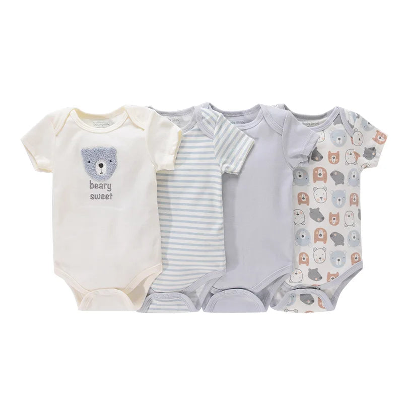 4Pieces Newborn Baby Boy Clothes Cartoon Cotton Romper Summer Short Sleeve Baby Girl Clothes 0-12M Print Bodysuit Bebes