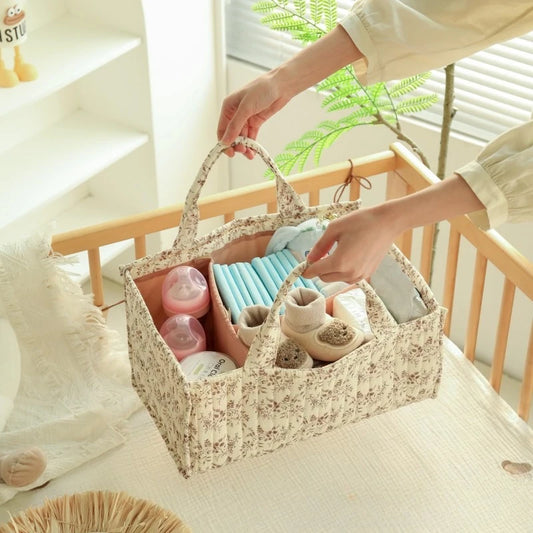 Floral Print Baby Diaper Storage Bag Nappy Caddy Organizer Large Capacity Mommy Bag Baby Item Toys Storage Basket Travel Handbag