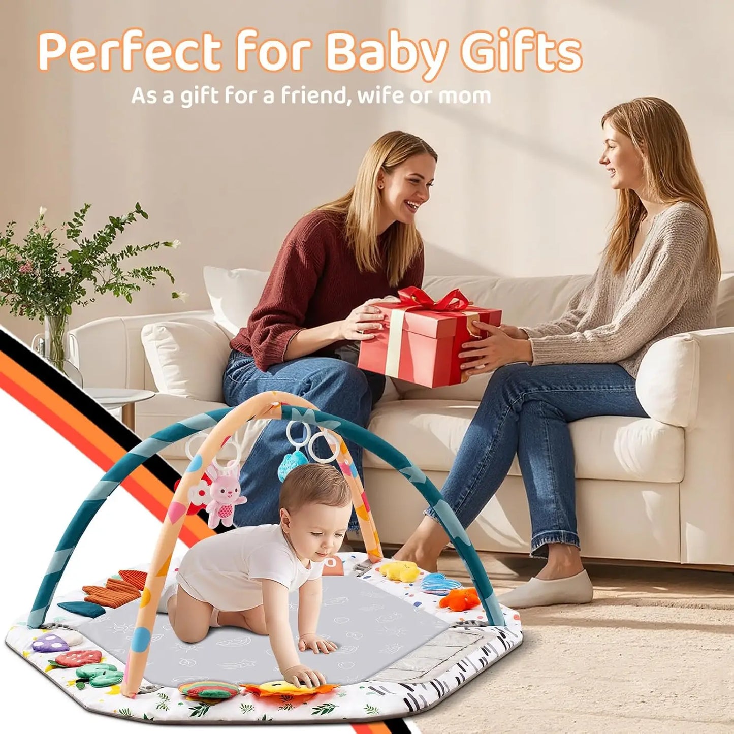 Ultimate Tummy Time Mat for Infants - 6 Educational Play Zones with 4 Hanging Sensory Toys to Boost Motor Skills