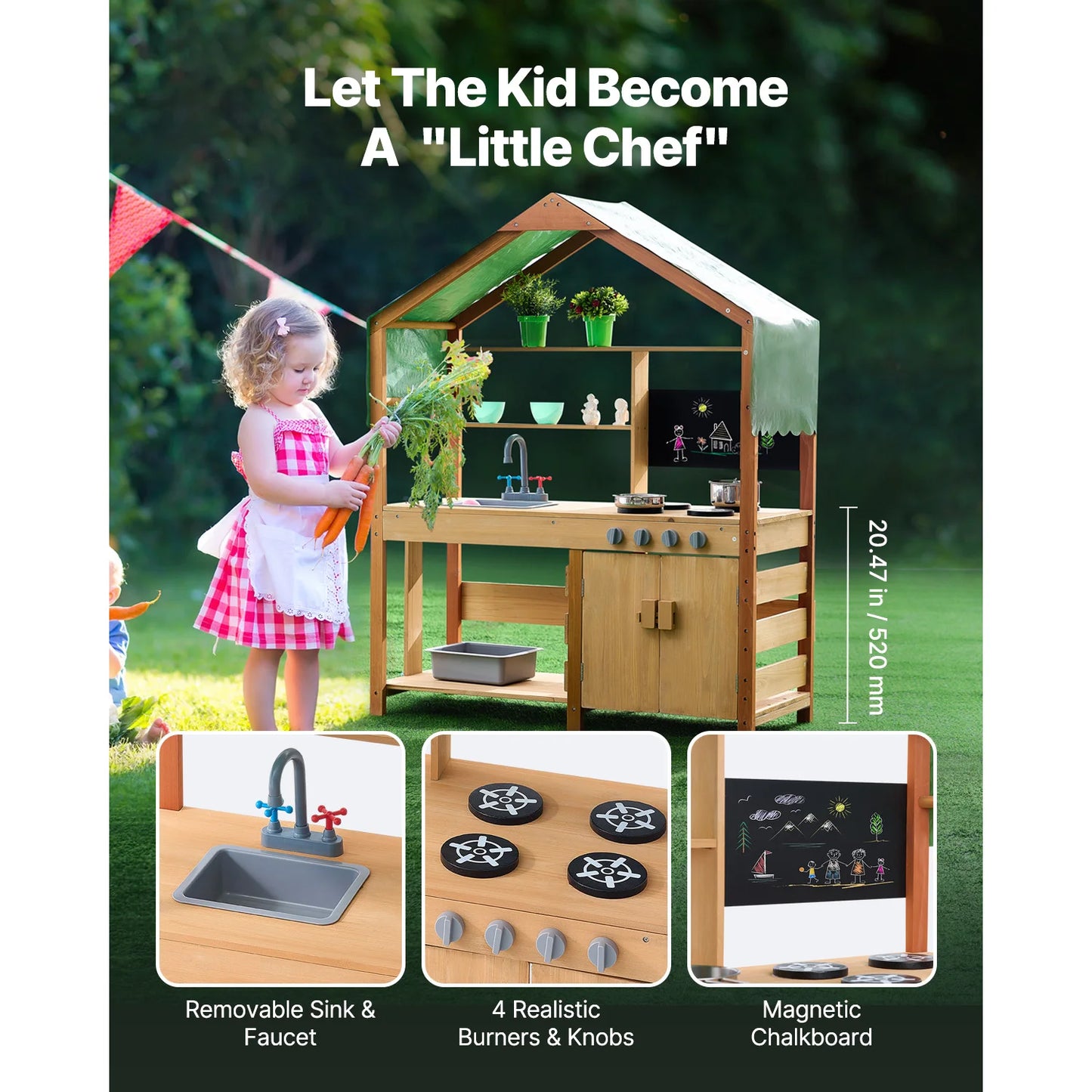 Mud Kitchen Cookware Toys Kids Outdoor Toddler Grocery Store Playset with Stoves Faucet for Children Birthday Gifts
