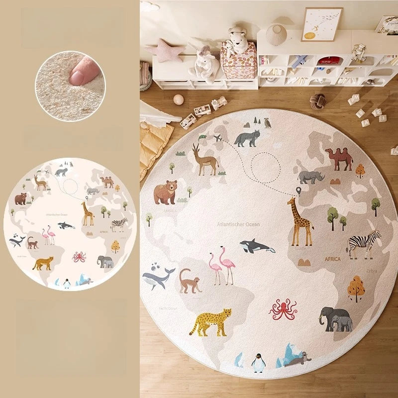 Cartoon Style Bedroom Decor Round Carpet Animal Pattern Carpets for Living Room Thick Plush Children‘s Floor Mat Fluffy Soft Rug