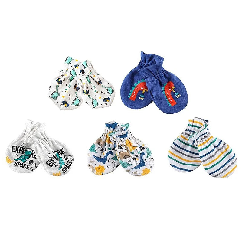 Newborn 5Pieces Baby Girl Gloves Cotton Cartoon 0-6M Baby Boy Mittens Infant Supplies Accessories Anti-Grabbing Gloves Bebes