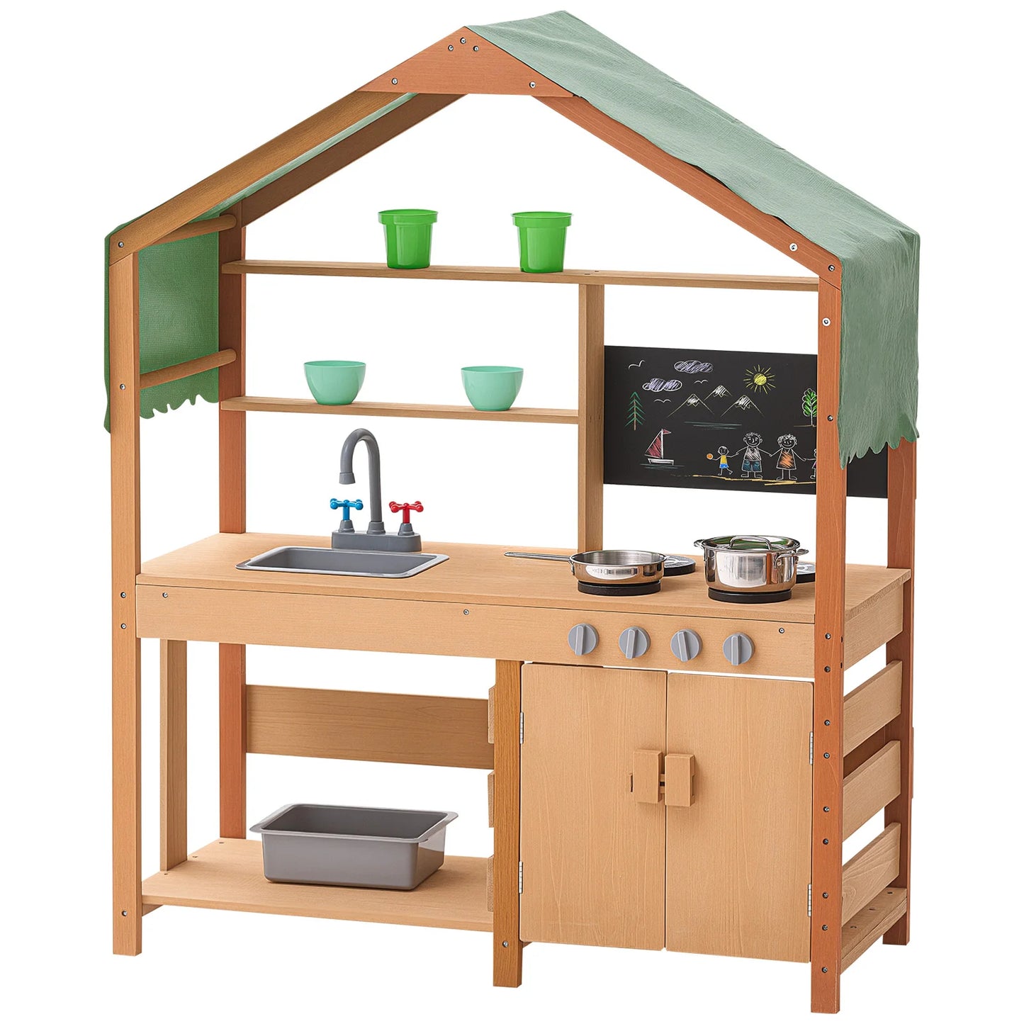 Mud Kitchen Cookware Toys Kids Outdoor Toddler Grocery Store Playset with Stoves Faucet for Children Birthday Gifts