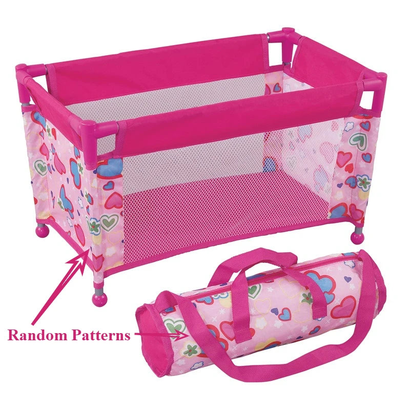 Baby Doll Crib Pack and Play Accessory Simulation DIY Doll Bed up to 18" Dolls with Carry Along Bag Toy Gift for Girls and Kids