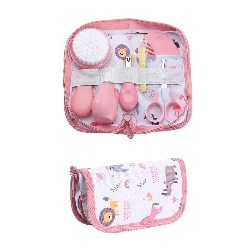 6pcs/set Care Kit with Bag - Portable Travel Set with Bath Brush, Nail Clipper, Nail File, Scissors, Nasal Aspirator - Ideal Gift for New Parents, Kids Grooming Kit