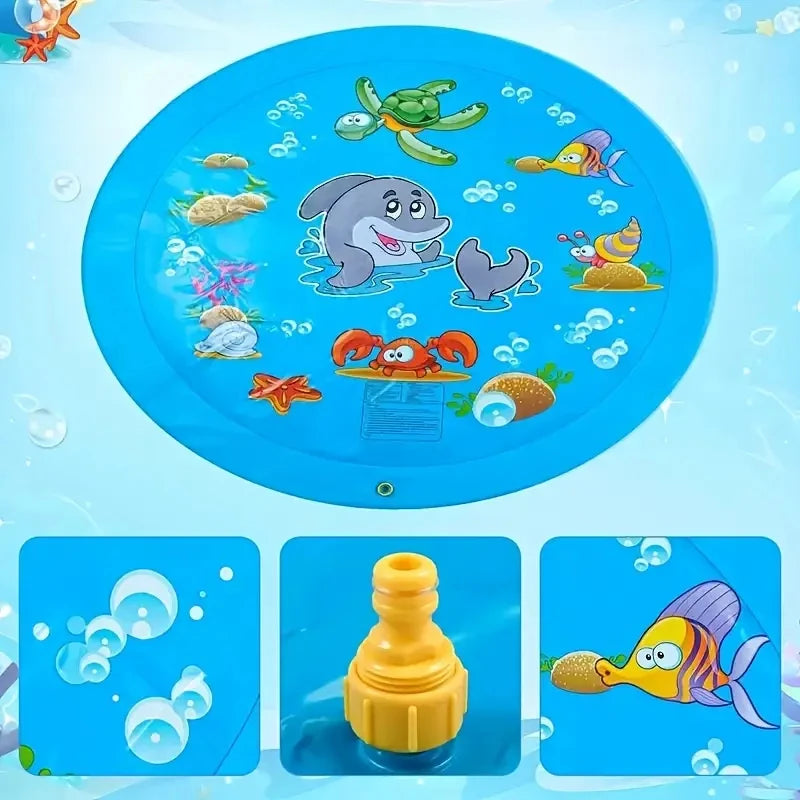 [Blue Dolphin Spray Pad] Durable PVC Blue Dolphin Water Spray Pad | Round Outdoor Splash Play Mat for Youngsters 3+ Fun Marine Animal Design Perfect for Summer Backyard Fun Water Toys