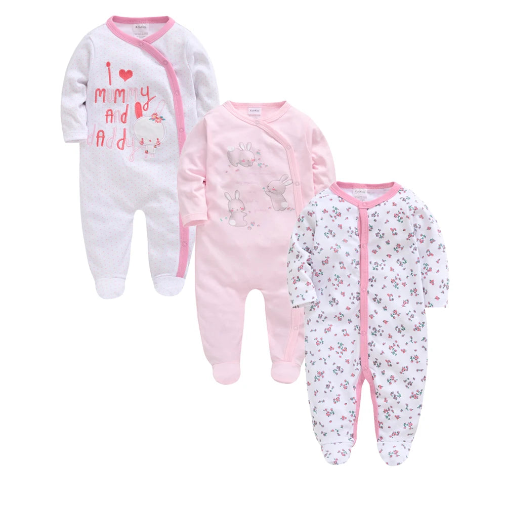 3/4 Pcs Kavkas Boy Romper 100% Cotton Polka Dot O-neck Newborn Baby Girls Clothes Full Sleeve Summer Jumpsuit 0-12 months