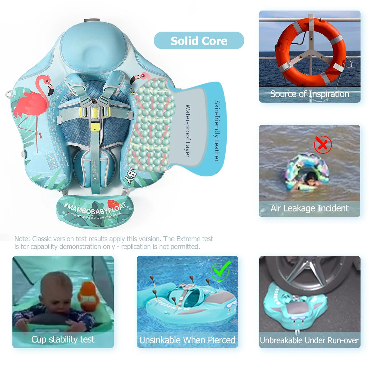 Gentle Skin-Safe Flamingo Air-Free Chest Float with Flat Canopy B503-143-W-Z Baby Swimming Ring Infant Water Circle
