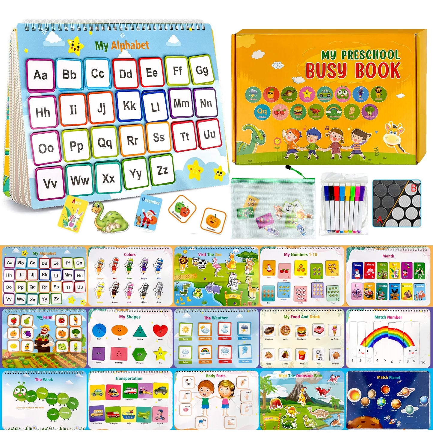 Busy Book for Toddlers 3-6, 30 Themed 4-in-1 Activity Binder (159 Pcs),Toys - Preschool Learning Gifts for Boys & Girls ＆Kids