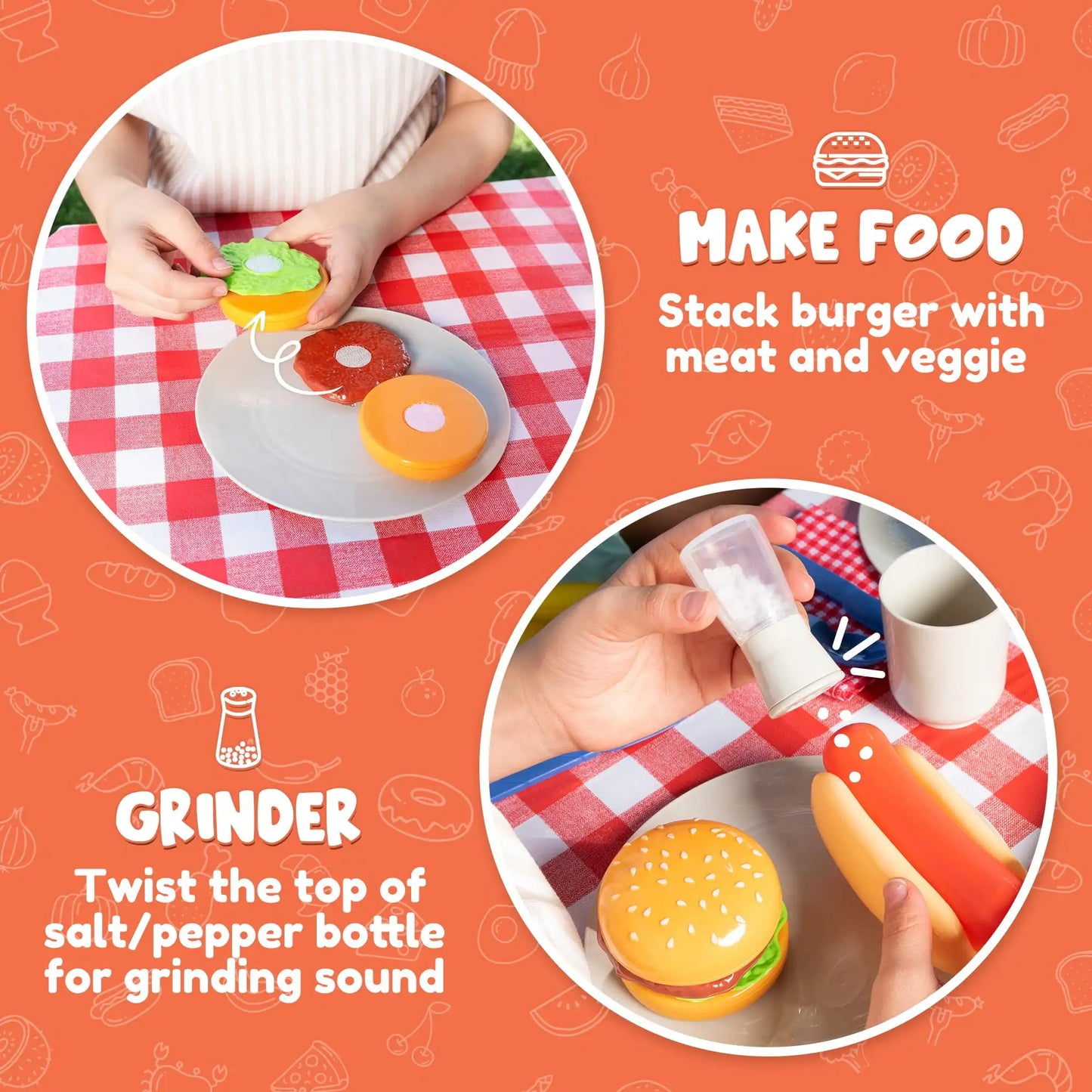 27 Pcs Kids Kitchen Toy Playset BBQ Grill Pretend Play Food Sets, Gift for Toddlers 2 3 4 Years Old Girls Boys