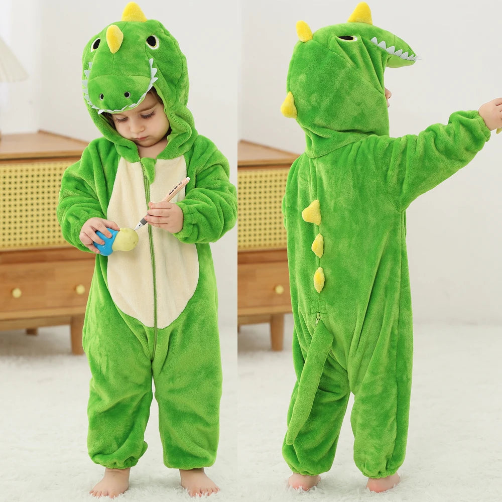 Cute Flannel Animal Rompers for Baby Winter Kid 1 2 3 4 Years Cartoon Jumpsuit Boy Girl Long Sleeve Hooded Playsuit Thick Pajama