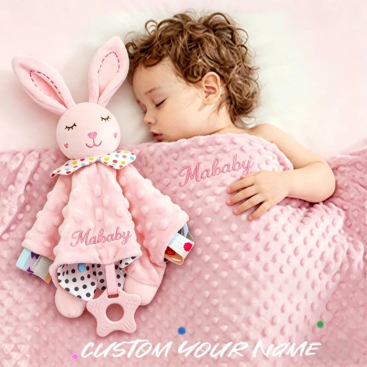 Personalized Newborn Baby Blanket with Name Custom Dot Minky Stroller Swaddle Set Security Towel Baby Shower Gift for Infant Boy