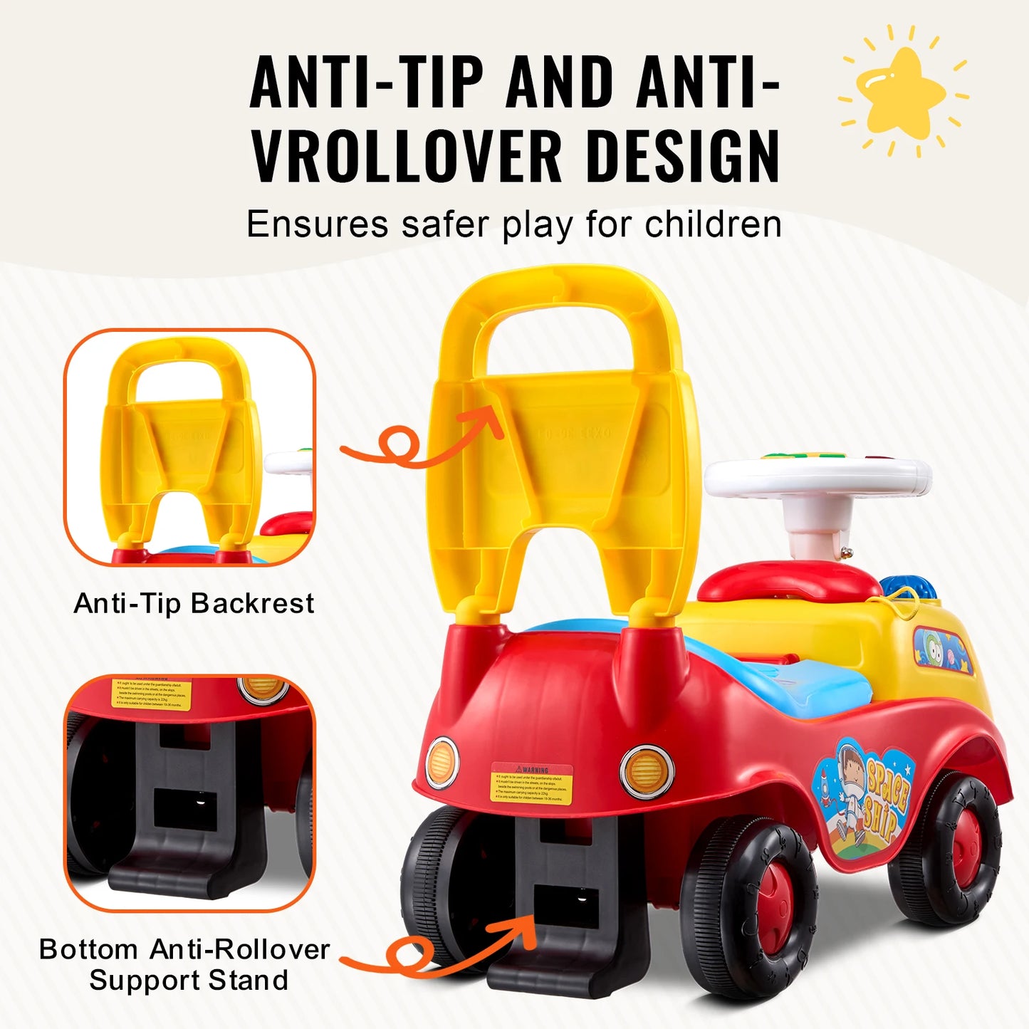 Toddler Ride On Push Car Sit to Stand Kids Ride On Toy Car W/ Music Steering Wheel   Seat Storage for Toddlers Ages 1-3