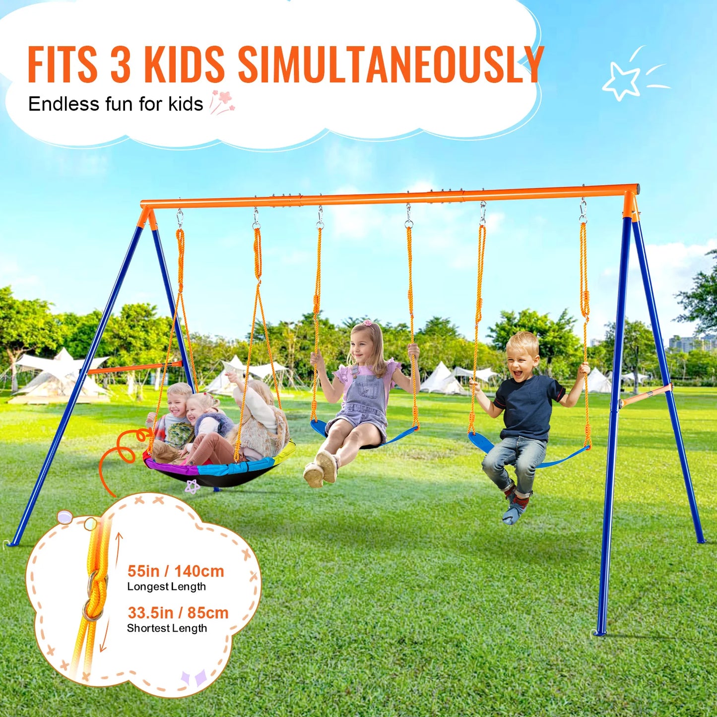 Swing Sets for Backyard 600lbs Capacity Swing Set with 1 Saucer Swing Seat 2 Belt Swing Seats Swing set Outdoor for Kids