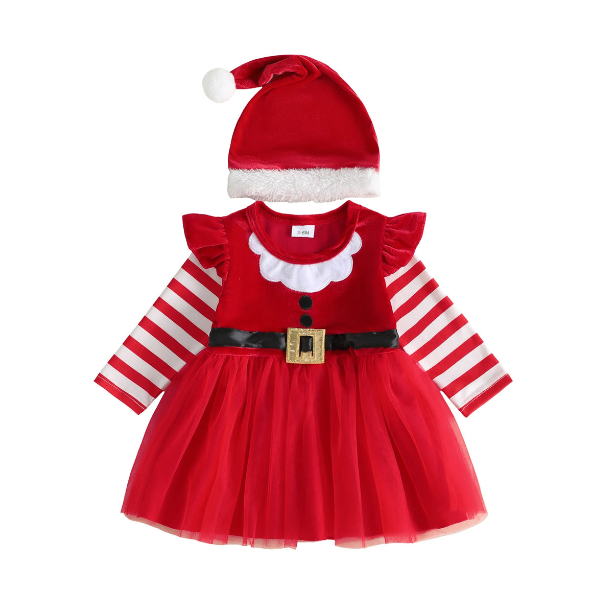 Girl Christmas Striped-Sleeve-Tulle Long Sleeve Striped Sleeve Baby Girl Christmas Long Striped Sleeve Long-Striped