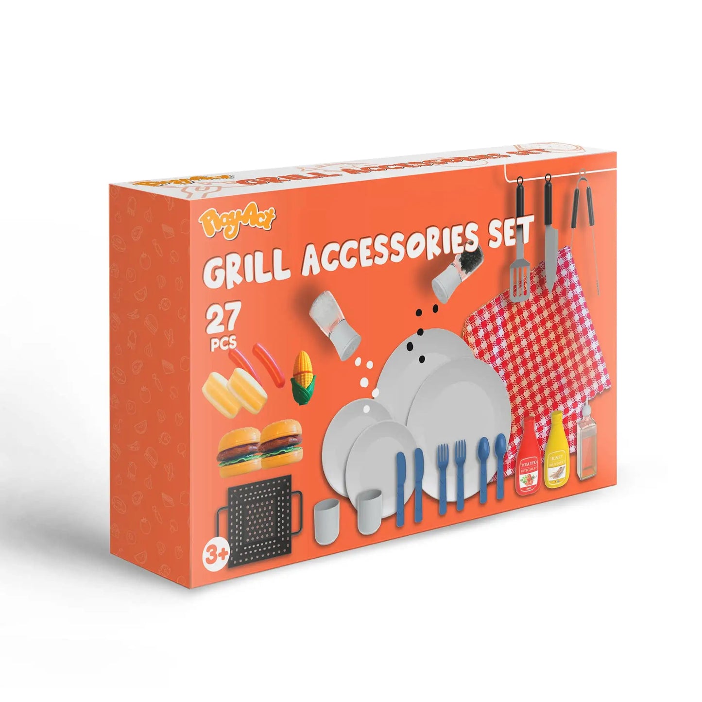 27 Pcs Kids Kitchen Toy Playset BBQ Grill Pretend Play Food Sets, Gift for Toddlers 2 3 4 Years Old Girls Boys