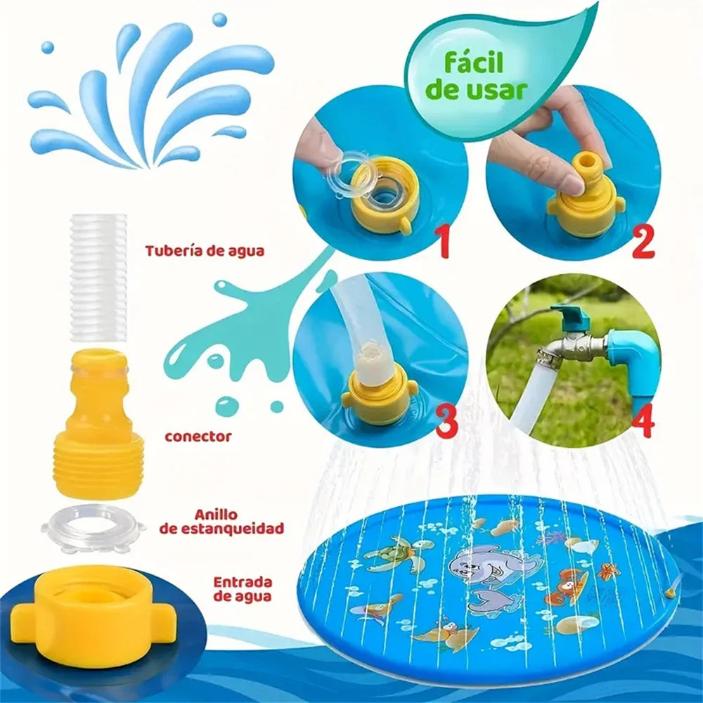 [Blue Dolphin Spray Pad] Durable PVC Blue Dolphin Water Spray Pad | Round Outdoor Splash Play Mat for Youngsters 3+ Fun Marine Animal Design Perfect for Summer Backyard Fun Water Toys