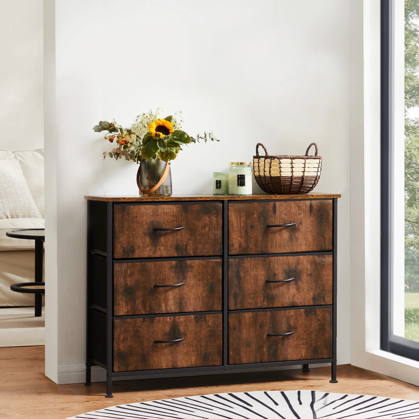 6 Drawers Fabric Cabinet Beside Nightstand Dresser Tables Storage Closet Chest Clothes Display Of Furniture