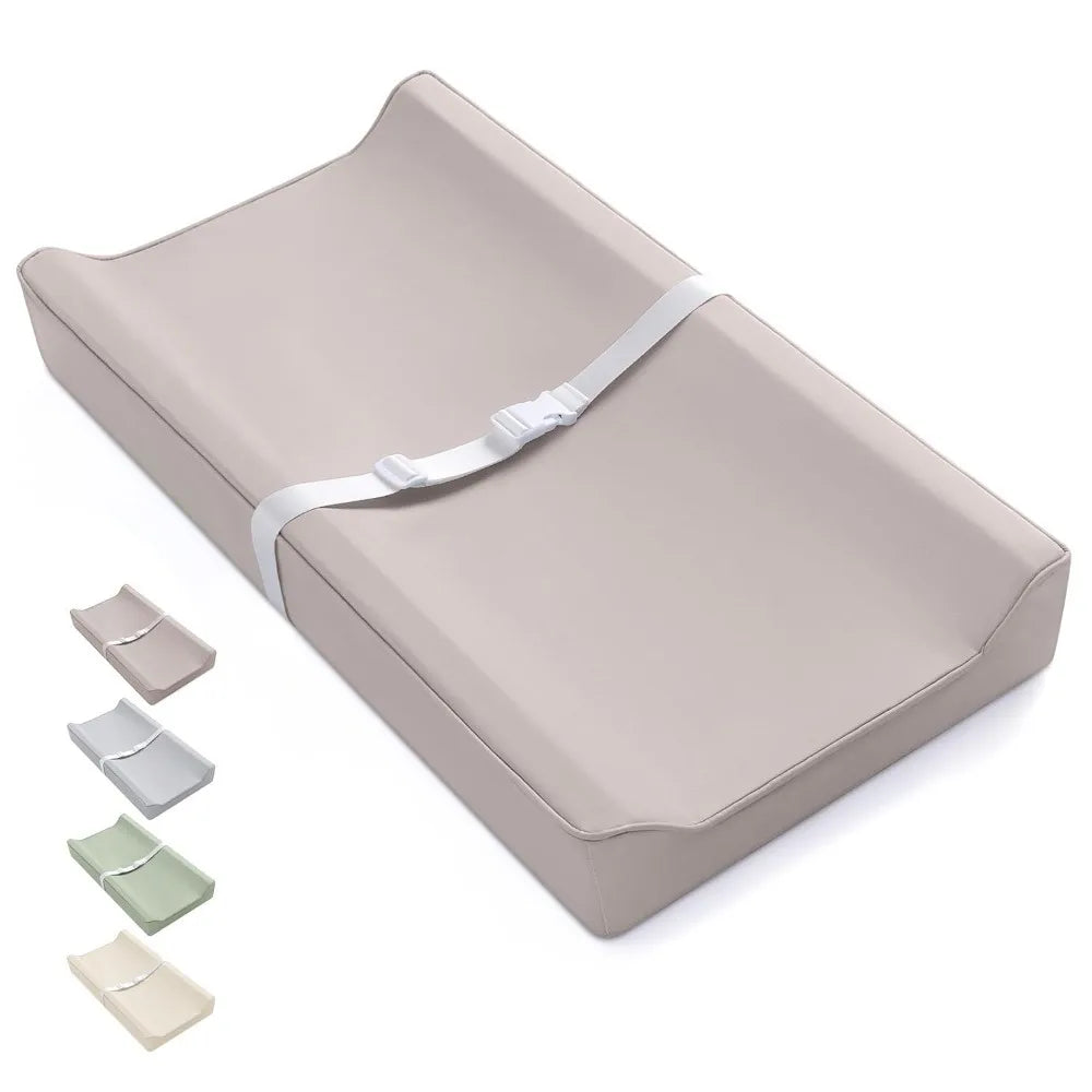 Vegan Leather Baby Changing Pad with Waterproof & Wipe-Clean PU Cover, Standard Size Cozy Diaper Changing Pad for Dresser and Table, Taupe