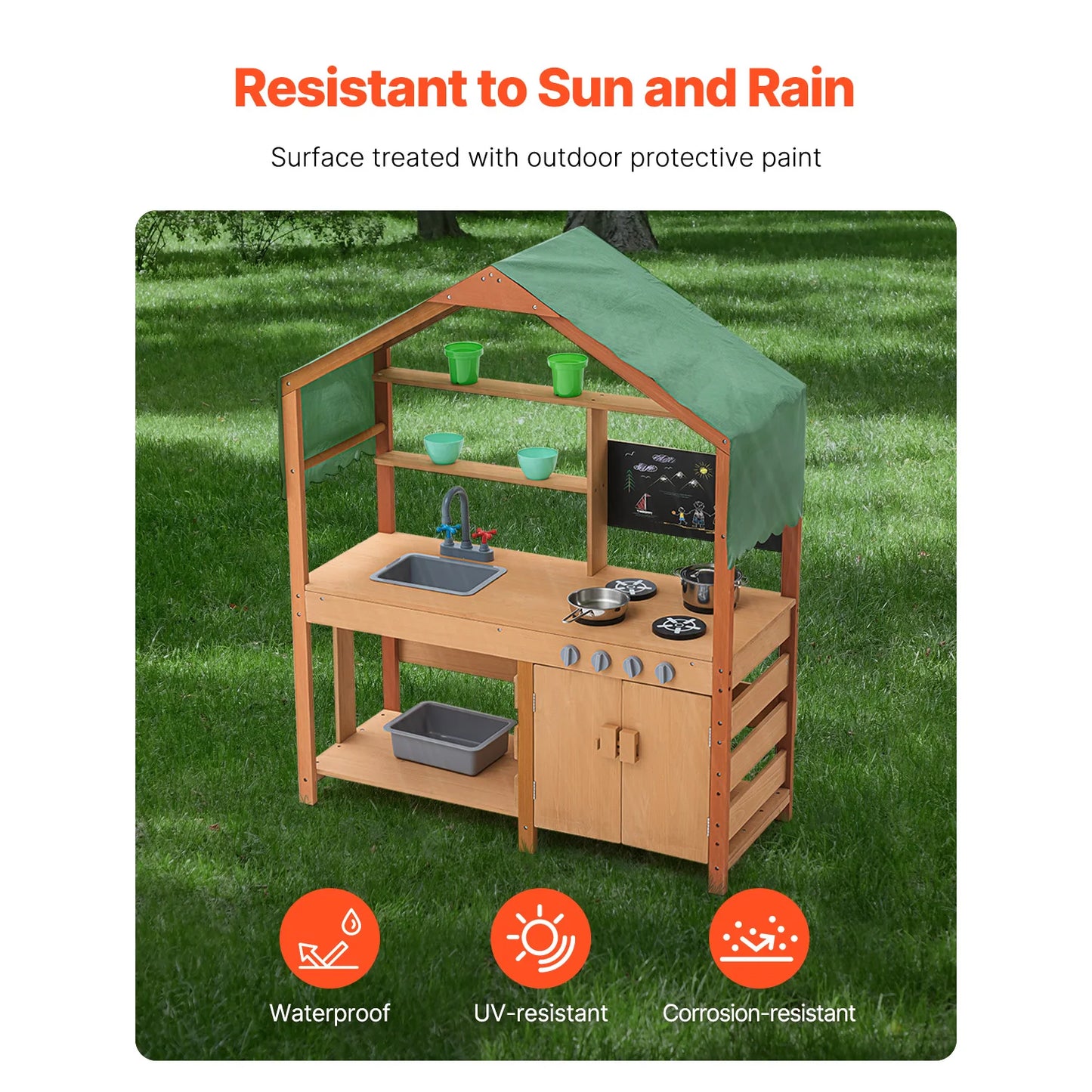 Mud Kitchen Cookware Toys Kids Outdoor Toddler Grocery Store Playset with Stoves Faucet for Children Birthday Gifts