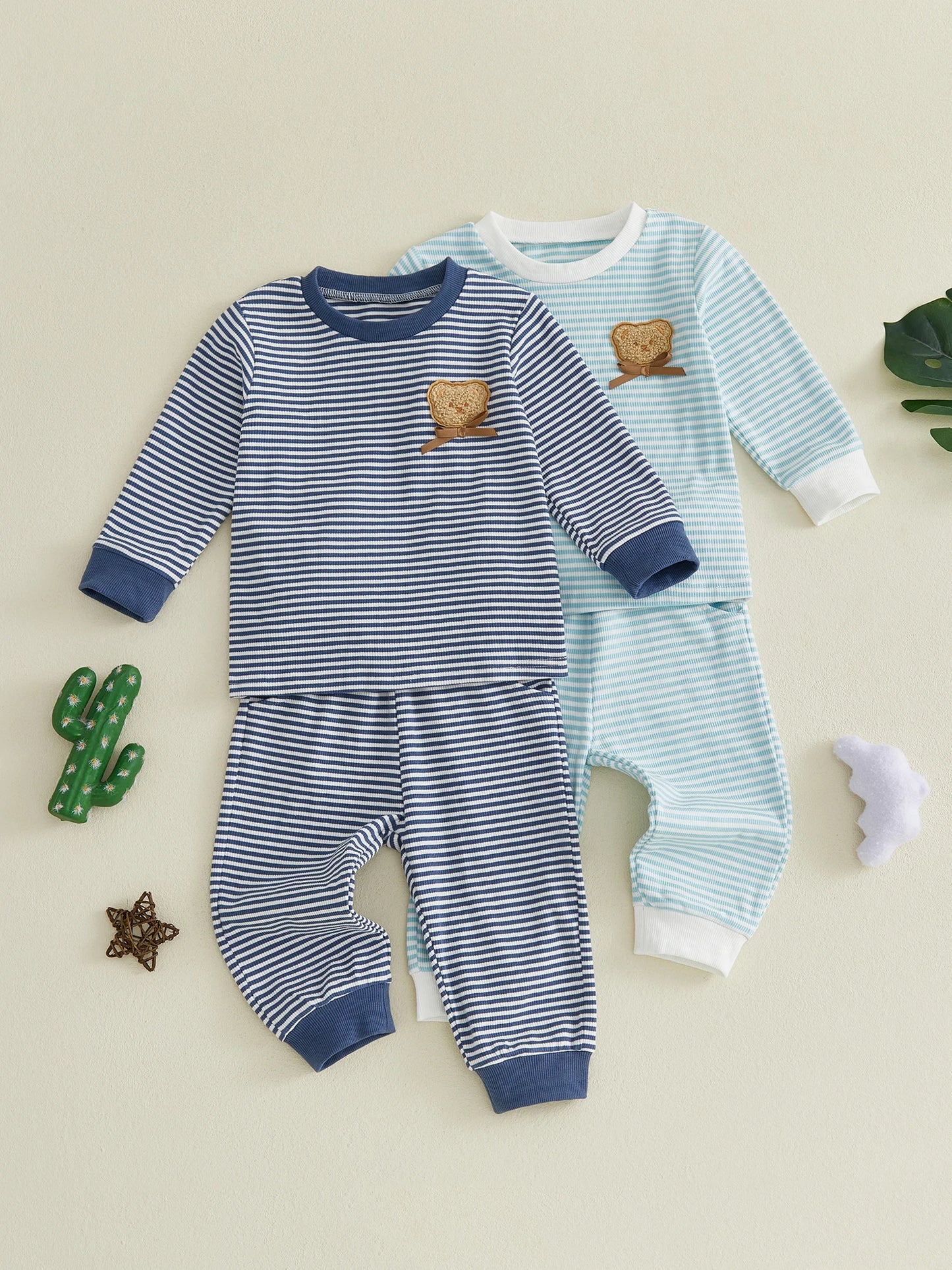Striped Neck Sleeve-Crew-Neck Embroidery Striped Print Boy Fall Matching Toddler Crew Neck Bear High Quality Striped Neck