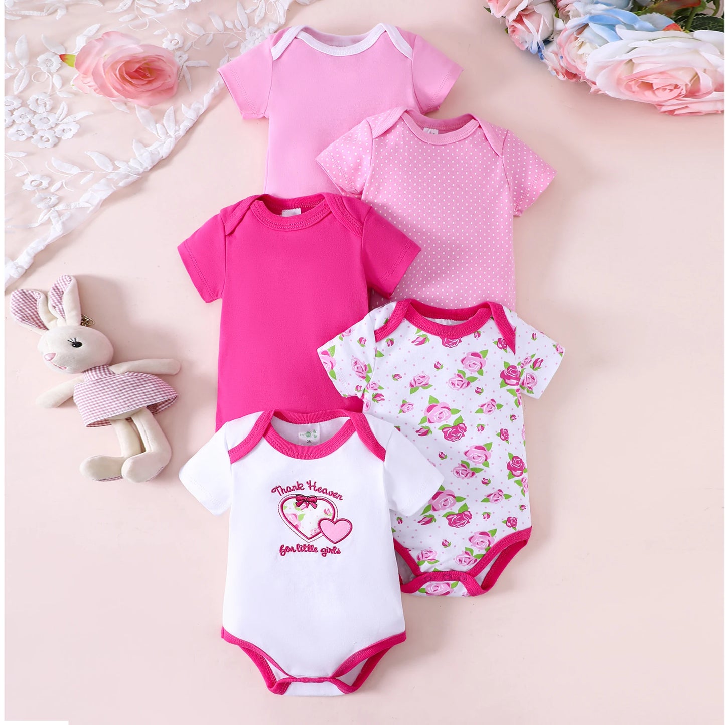 5PCS Baby Girl Clothes Baby Girl Clothing Summer Baby Clothes Cotton Fabric Short-Sleeved Jumpsuit Suitable for 0-12 Months