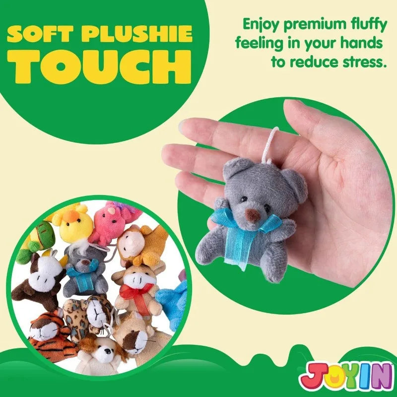72 Pack Mini Animal Plush Toy Assortment (72 Units 3" Each) Bulk Stuffed Animals Party Favors Small Animals Plush Keychain