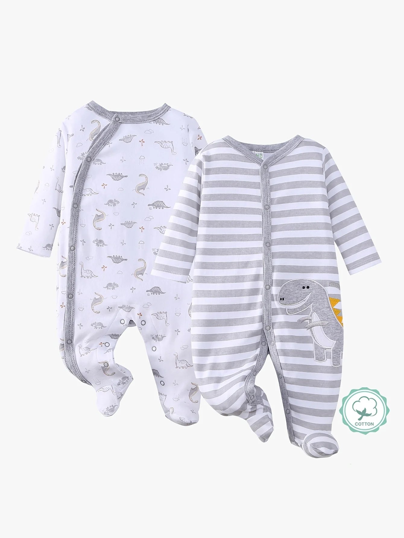 ! 2pcs Zip Footed Rompers for Baby Boys, Dark Bear Pattern Long Sleeve Onesies, Daily Wear Newborn Must-Haves, for Outdoor