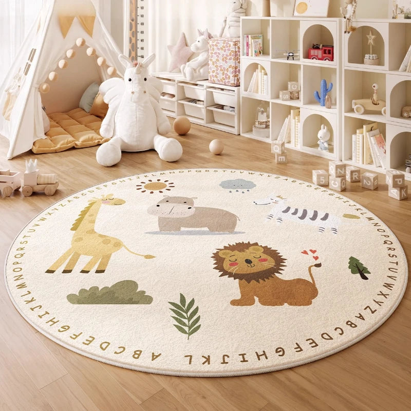 Cartoon Style Bedroom Decor Round Carpet Animal Pattern Carpets for Living Room Thick Plush Children‘s Floor Mat Fluffy Soft Rug