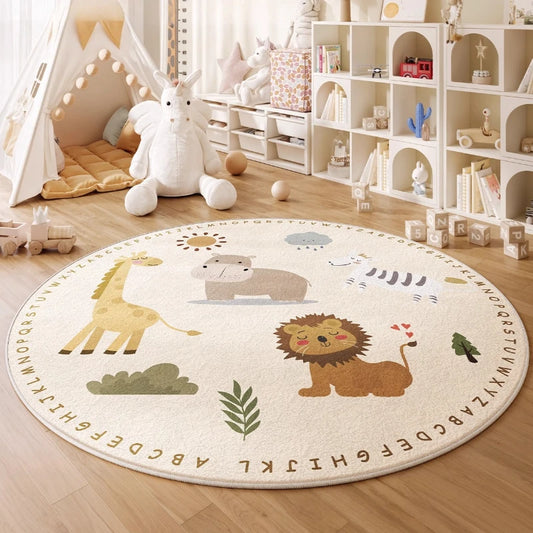 Cartoon Style Bedroom Decor Round Carpet Animal Pattern Carpets for Living Room Thick Plush Children‘s Floor Mat Fluffy Soft Rug