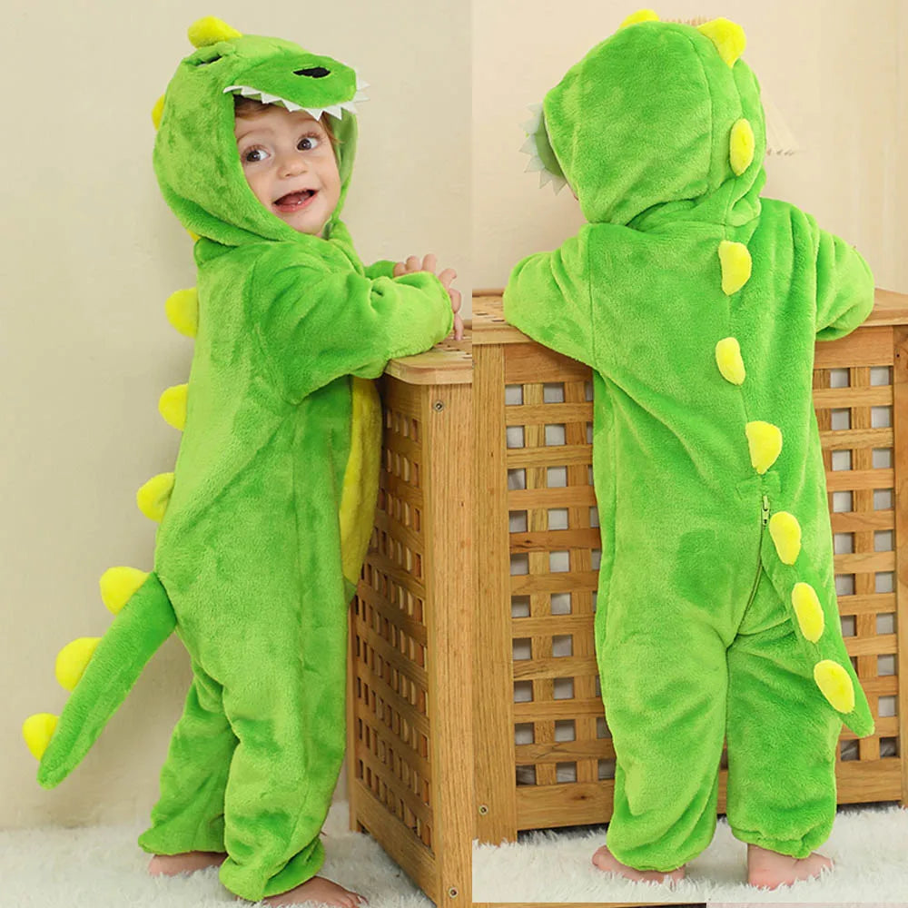 Cute Flannel Animal Rompers for Baby Winter Kid 1 2 3 4 Years Cartoon Jumpsuit Boy Girl Long Sleeve Hooded Playsuit Thick Pajama