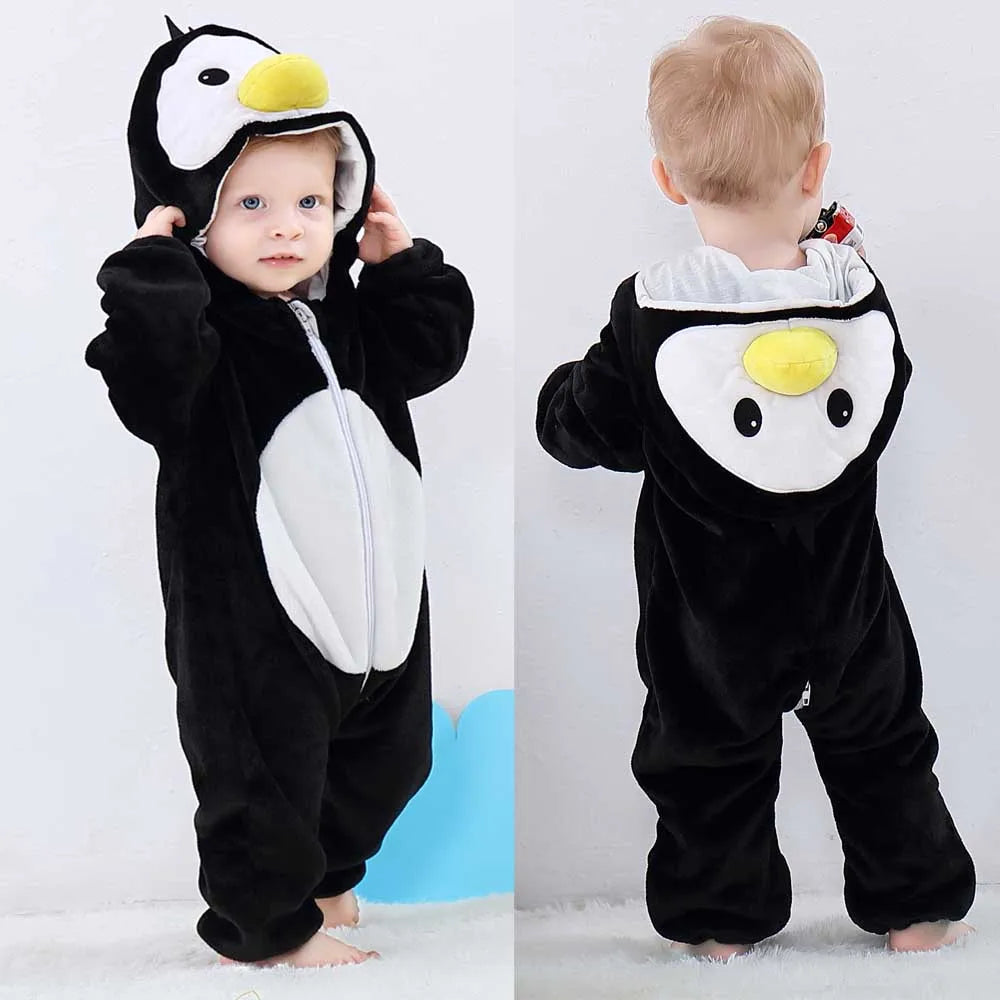 Cute Flannel Animal Rompers for Baby Winter Kid 1 2 3 4 Years Cartoon Jumpsuit Boy Girl Long Sleeve Hooded Playsuit Thick Pajama