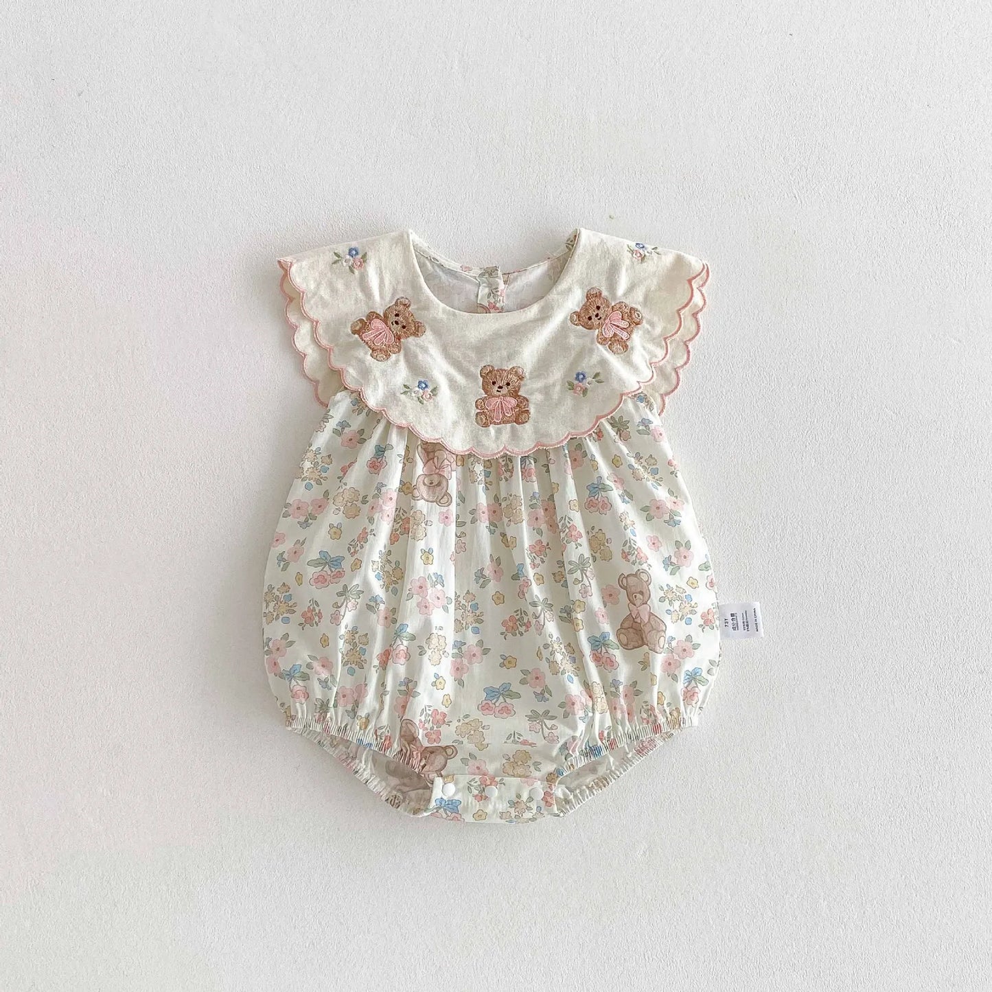 6076 Newborn Clothes. Cute Little Bear Embroidery Collar Girl's One Piece Clothes