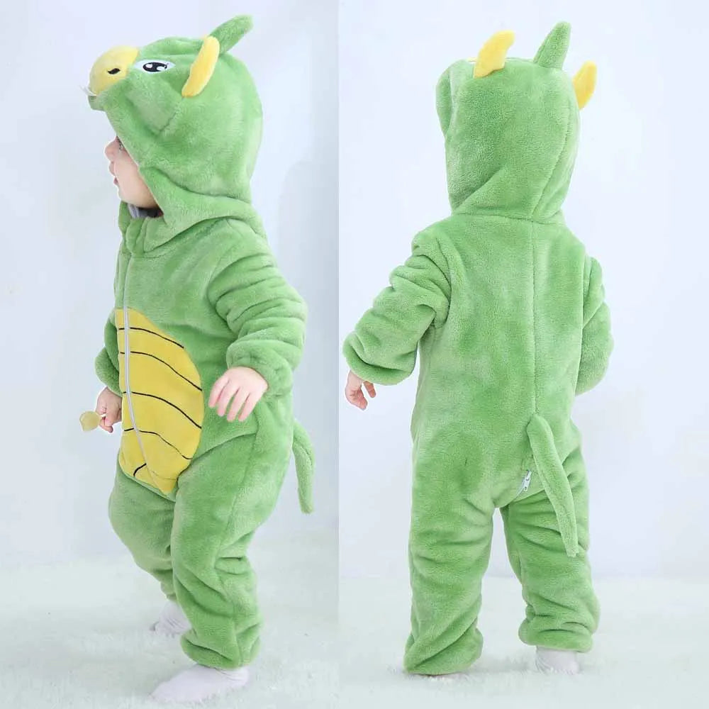 Cute Flannel Animal Rompers for Baby Winter Kid 1 2 3 4 Years Cartoon Jumpsuit Boy Girl Long Sleeve Hooded Playsuit Thick Pajama